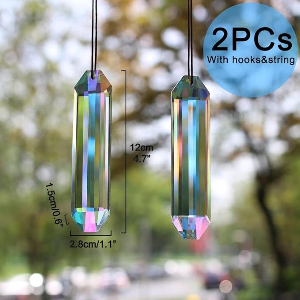 2PCS 5" Large Suncatchers Crystal Prisms, STINO Hanging Sun Catcher with Glass Prism, Rainbow Maker for Windows, Room, Garden Fantasy Aesthetic Home Decor (1, Rectangle ABColor 2Pcs) - Image 3