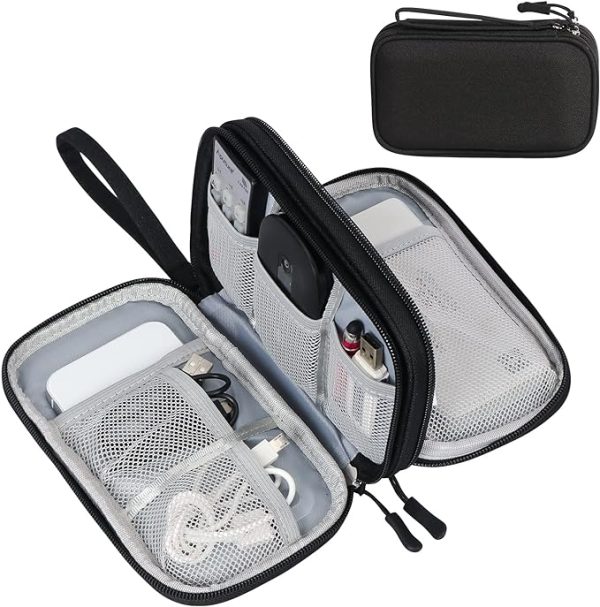 FYY Travel Cable Organizer Pouch Electronic Accessories Carry Case Portable Waterproof Double Layers All-in-One Storage Bag for Cord, Charger, Phone, Earphone Black - Image 6
