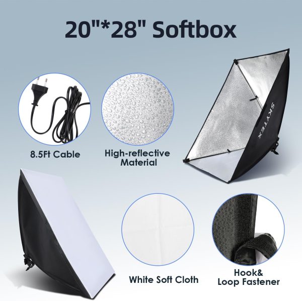 Skytex Softbox Lighting Kit(2Pack), 20x28in Soft Box | 85W 2700-6400K E27 LED Bulb Continuous Photography Lighting, Photo Studio Lights Equipment for Camera Shooting, Video Recording - Image 7